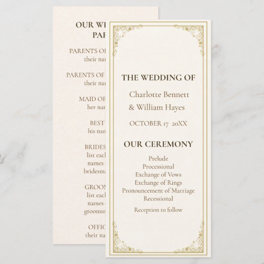 Refined Gold Frame Wedding Program プログラム (正面/裏面)