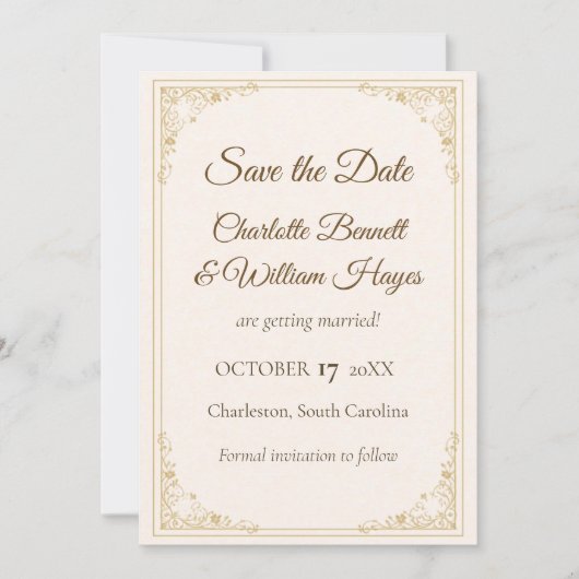 Refined Gold Frame Wedding Save the Date セーブザデート (正面)