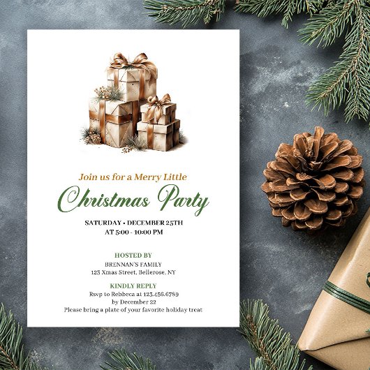 Refined Green And Gold Christmas Gifts Invitation 招待状