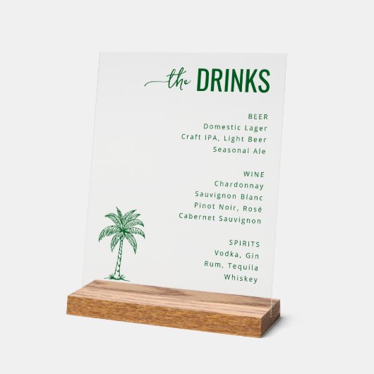 Refined Green Minimalist Beverage Menu アクリルサイン (傾斜)