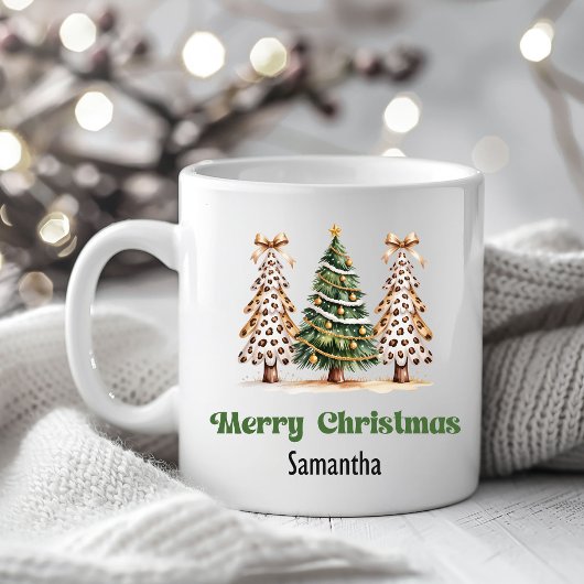 Refined Leopard Christmas Trees Custom Name Mug コーヒーマグカップ