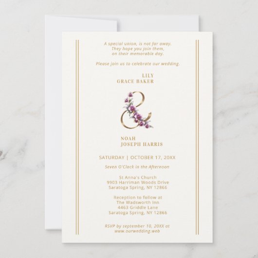 Refined Luxurious Minimalist Floral & Symbol 招待状 (裏面)