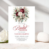 Refined Maroon Floral Gold Bridal Shower Invitatio 招待状