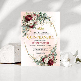 Refined Marsala Floral Gold Quinceañera Invitation 招待状