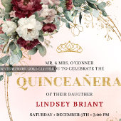 Refined Marsala Floral Gold Quinceañera Invitation 招待状