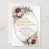 Refined Marsala Floral Gold Quinceañera Invitation 招待状 (正面)