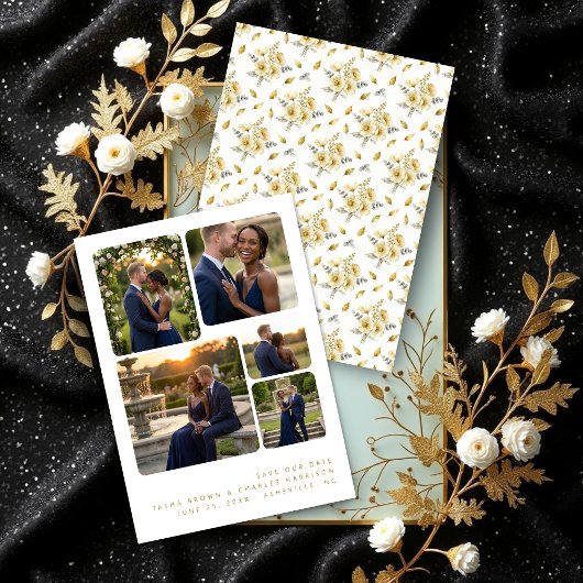 Refined Minimalist 5-Photo Collage Wedding セーブザデート
