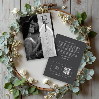 Refined Minimalist Grey Photo Card Wedding Initial セーブザデート