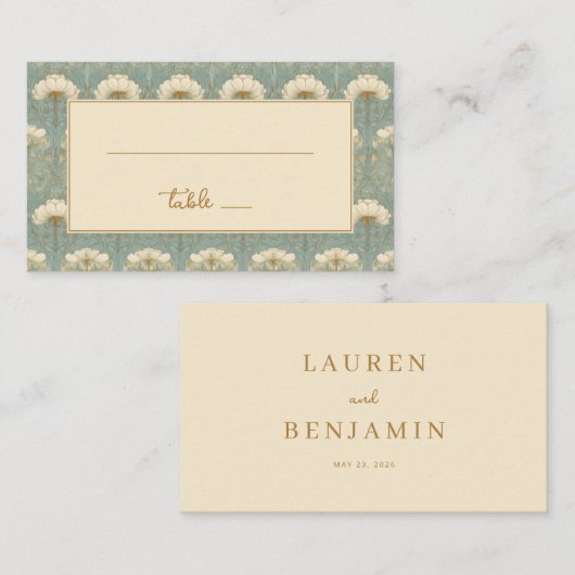 Refined Mint Floral Pattern プレイスカード (正面/裏面)