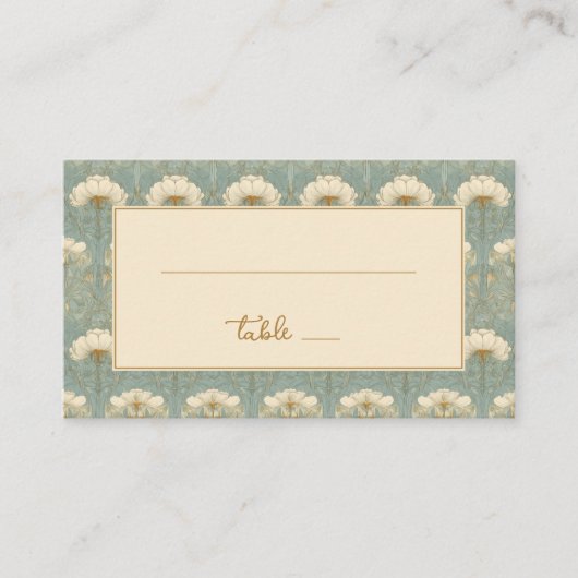 Refined Mint Floral Pattern プレイスカード (正面)
