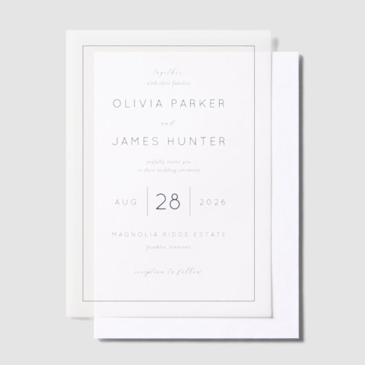 Refined Navy Calligraphy Template ベラム紙招待状 (オフセット)