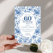 Refined Navy Roses Floral Toile 60th Birthday  招待状