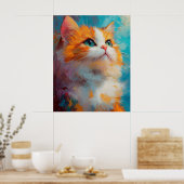 Refined Persian Kitten — Soft Pastel Illustration ポスター (キッチン)