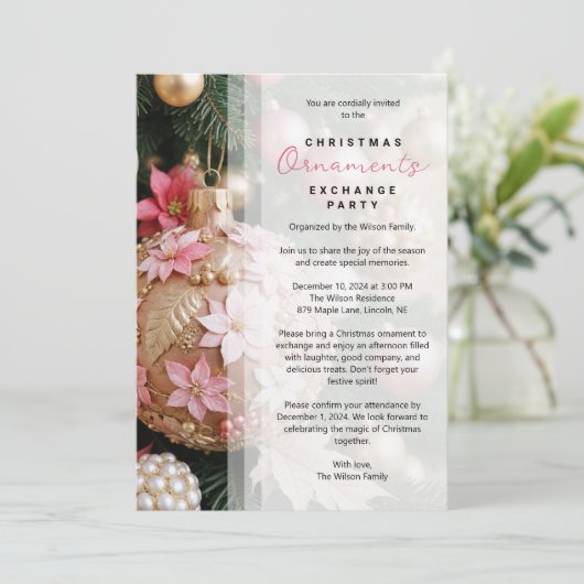 Refined Pink Christmas Balls Ornament Exchange 招待状 (スタンド正面)