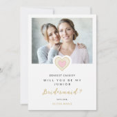 Refined Pink Lace Heart Photo Jr Bridesmaid 招待状 (正面)