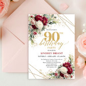 Refined Red and White Roses 90th Birthday Invite 招待状