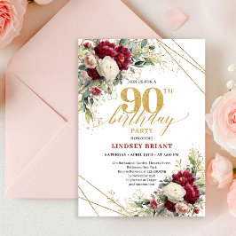 Refined Red and White Roses 90th Birthday Invite 招待状