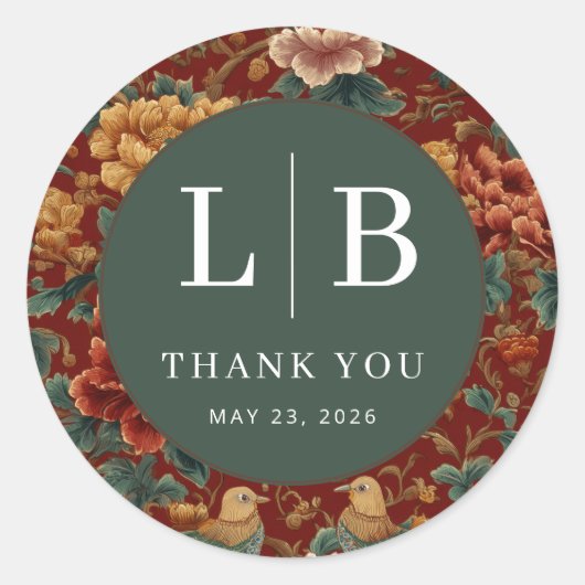 Refined Red Floral Pattern ラウンドシール (正面)