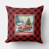 Refined red truck holiday scene rustic red green  クッション (正面)
