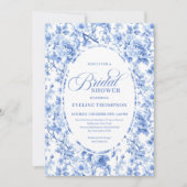 Refined Royal Blue Toile de Jouy Floral Bridal 招待状 (正面)
