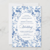 Refined Royal Blue Toile de Jouy Floral Wedding  招待状 (正面)
