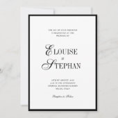 Refined Script Black White QR Code Details Wedding 招待状 (正面)