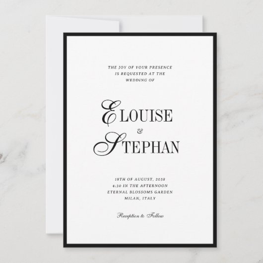 Refined Script Black White QR Code Details Wedding 招待状 (正面)