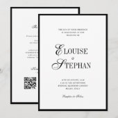 Refined Script Black White QR Code Details Wedding 招待状 (正面/裏面)