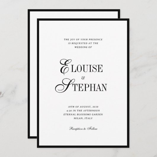 Refined Script Black White QR Code Details Wedding 招待状 (正面/裏面)