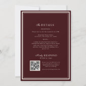 Refined Script Burgundy QR Code Details Wedding 招待状 (裏面)