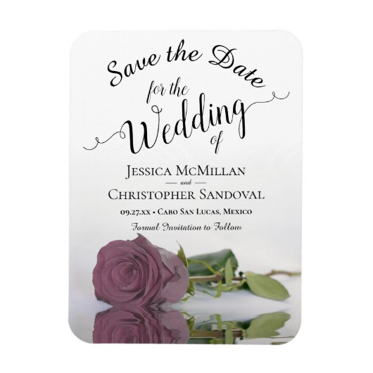 Reflecting Mauve Pink Rose Wedding Save the Date マグネット (縦)