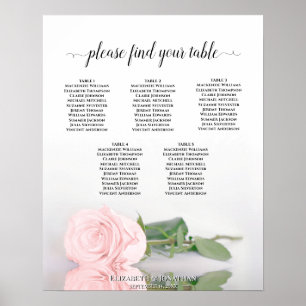 Reflecting Pink Rose 5 Table Wedding Seating Chart ポスター