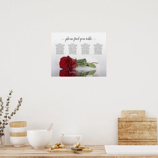Reflecting Red Rose 4 Table Wedding Seating Chart ポスター (キッチン)