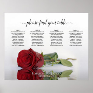 Reflecting Red Rose 4 Table Wedding Seating Chart ポスター