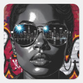 Reflection in Sunglasses of the City Skyline スクエアシール (正面)