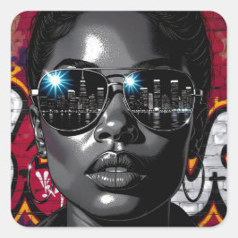 Reflection in Sunglasses of the City Skyline スクエアシール