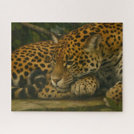 Reflective Jaguar – Serene Wildlife Art Print ジグソーパズル (横)