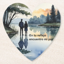 Reflejos en el Agua: Ilustración Minimalista en Ac ペーパーコースター