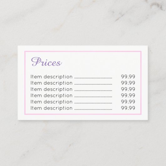 Reflexologistの価格の名刺 名刺 (裏面)