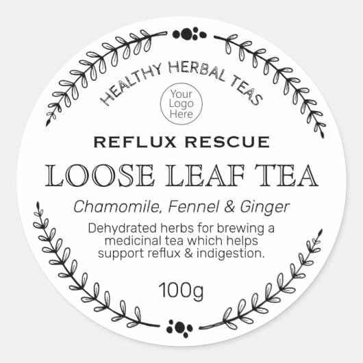 Reflux Rescue Herbal Teaロゴラベル ラウンドシール (正面)