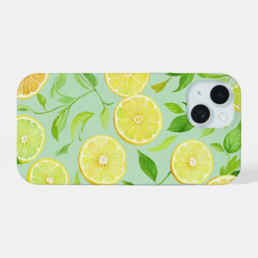 Refreshing Lemon Botanical Phone Case iPhone 15ケース (裏面横)