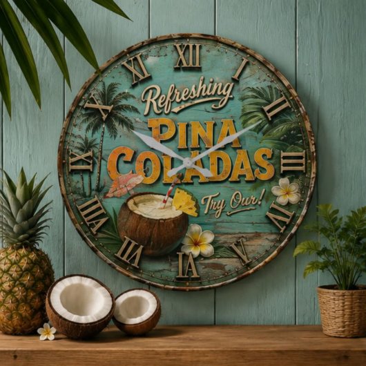 Refreshing Piña Coladas ラージ壁時計