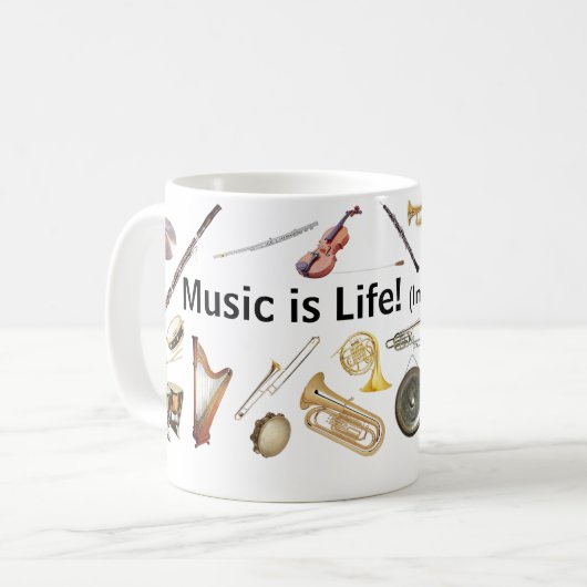 Reg. 11のoz。 "音楽は生命です!  (、頻繁に吸収して下さい。)"マグ コーヒーマグカップ (正面左)