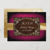regal素朴装飾明るい赤紫色と金ゴールド結婚 インビテーションポストカード (正面/裏面)