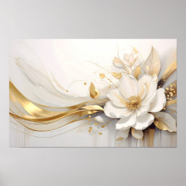  Regal Abstraction: A White Rose Embracing Golden  ポスター