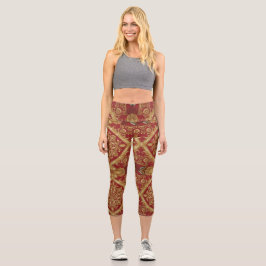 Regal Activewear: Golden Red Ornate Mara Trumpet  カプリレギンス