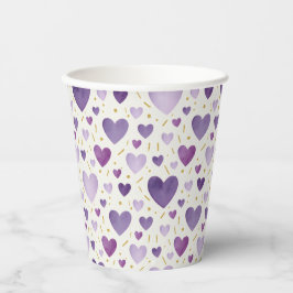 Regal Amethyst Watercolor Hearts & Golden Accents 紙コップ