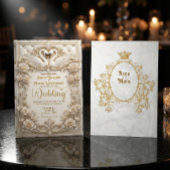 Regal Baroque Gold Filigree Crest Formal Wedding 招待状