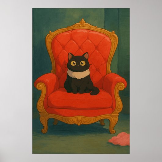 Regal Black Cat on Red Throne ポスター (正面)