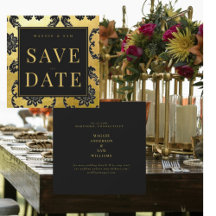 Regal Black & Damask Wedding Save the Date